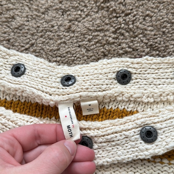 Moth by Anthropologie Mustard Yellow Cream Striped Button Boat Neck Sweater - Picture 2 of 8